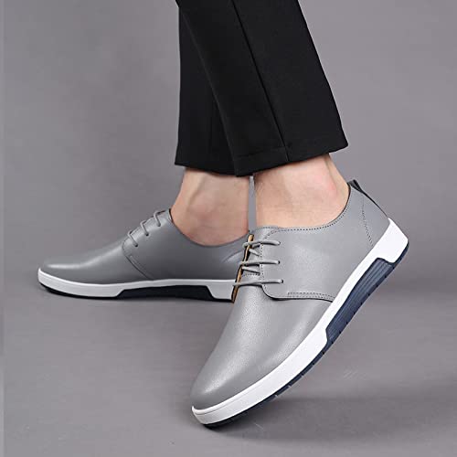 CsgrFagr Summer Style Men's Breathable Comfortable Business Lace Up Leisure Solid Color Leather Shoes Low Profile Mens Shoes (Grey, 10.5)4