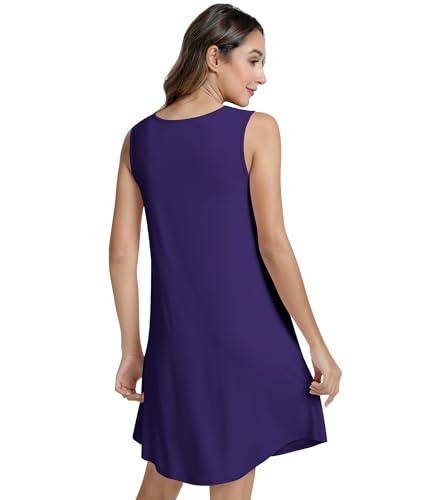 Image of NACHILA Women's Nightgowns-Viscose Made from Bamboo,Sleeveless Tank Night Gown Crew Neck Sleep Dress Cool Sleepshirts