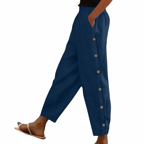 Pantalon en coton et lin blanc femme à la coupe droite élégante