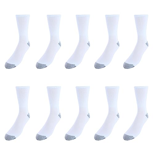 Men's Half Cushion Cotton Crew Socks (Pack of 10), White2