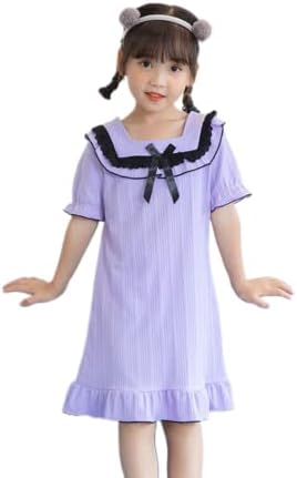 Children's Pajamas, Girls, Short Sleeve, Sleep Skirt, Children's Clothing, Loungewear, Medium and Large Parent Clothing, Comfortable, Textured, Spring, Summer, Autumn, Princess-like Dress,