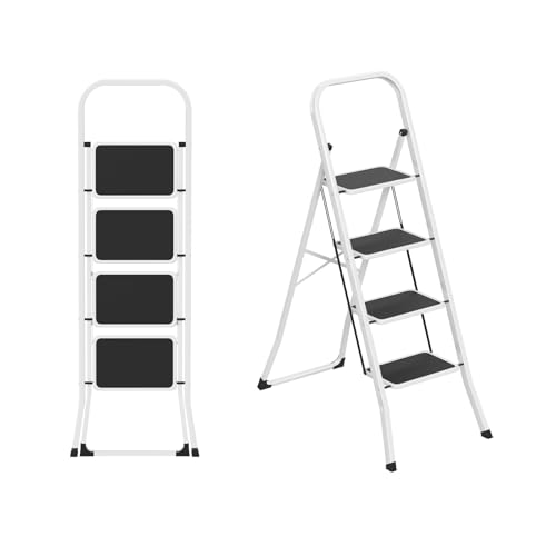 LZQ Scala pieghevole a 4 gradini – scala domestica pieghevole con gradini antiscivolo e robusto telaio in acciaio pieghevole, salvaspazio, portata 150 kg, per cucina, ufficio, balcone