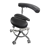 Dental Assistant Saddle Chair with armrest, Hygienist Ergonomic Assistant Saddle Stool with Locking Rubber Wheels,Heavy Duty Forward Tilting seat with Medical-Grade Microfiber for Dentist use