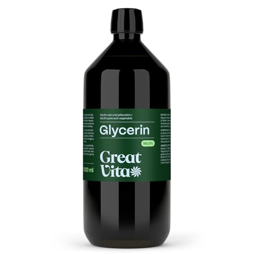 GreatVita Glycerin 1000 ml 99,5% | Rein pflanzlich und vegan – vielseitig einsetzbar für Kosmetik, Hautpflege und DIY-Projekte | Farb- und geruchlos, niedrige Viskosität