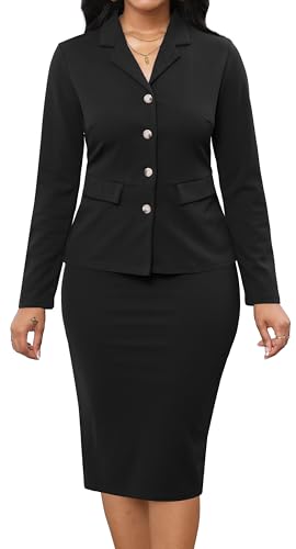 Women's 2 Piece Black Business Skirt Suit Casual Blazer Jackets