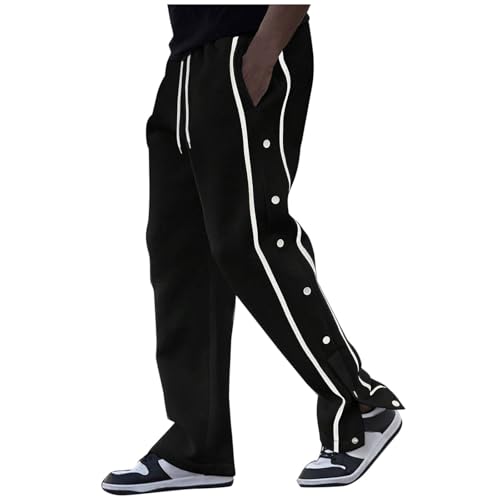 Mens Sweatpant 2025 Trendy Striped Side Button Closure Split Wide Leg Pants Drawstring Elastic Waist Sport Trouser