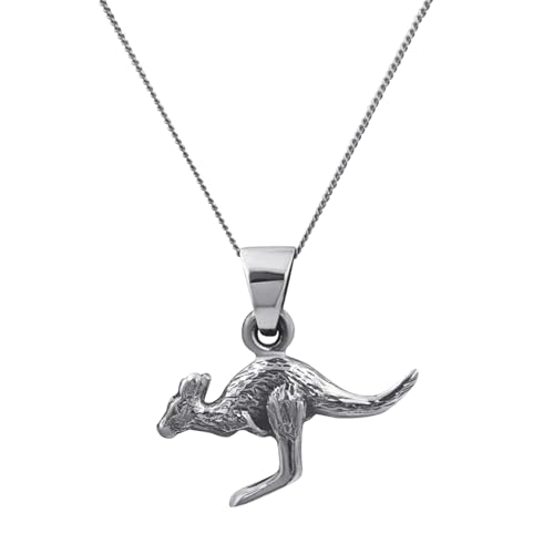 Pendentif kangourou en argent sterling avec chaîne gourmette 45,7 cm
