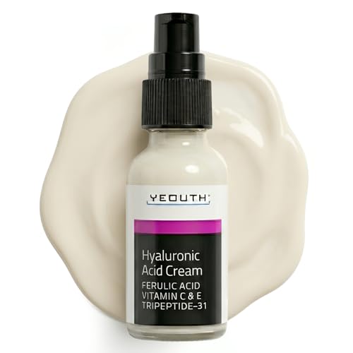 YEOUTH Hyaluronic Acid Moisturizer Face Cream with Vitamin C & E, Ferulic Acid & Tripeptide 31, Hydrating Face Moisturizer, Hyaluronic Acid Cream Suitable for Dry & Dull Skin 1oz
