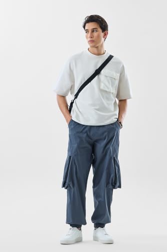 Image of SNITCH Men Cargo Pants | Relaxed Fit with Elastic Waistband & Drawstring | Durable Cotton Polyester Blend & Utility Pockets for Casual & Streetwear Styling