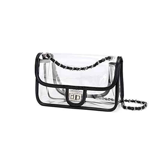 Image of Womens PVC Clear Purse Handbag with Chain Stadium Approved Clear Bag See Through Bag for Working and Concert