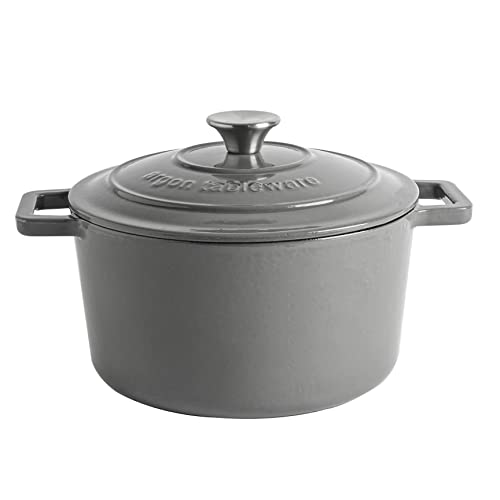 Argon Tableware 4.5L Round Cast Iron Casserole Dish with Self-Basting Lid - Slate Grey - Induction Hob Cooking 4.75QT Dutch Oven Bread Baking Serving Roasting Stew Stock Pot Cookware Pan