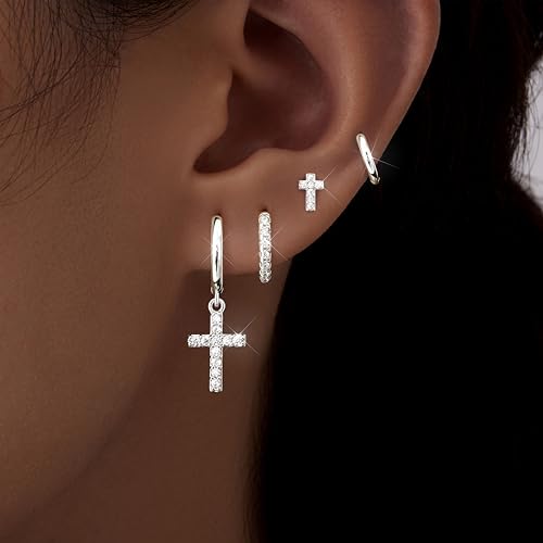 Image of Small Gold Huggie Hoop Earrings Set for Women Men Hypoallergenic 14K Plated Stack Cartilage Earrings, Sterling Silver Multiple Piercing Lightweight Mini Thin Cute Dainty Trendy Jewelry Gifts for Women