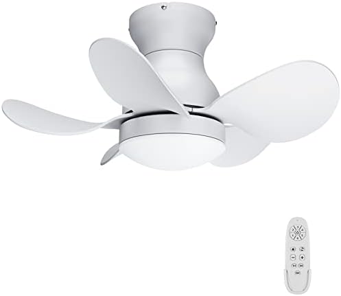 Regair Ceiling Fans with Lights, DC Motor 22 inch Flush Mount Ceiling Fans with Lights and Remote Control, Reversible Blades Small White Quiet low profile Ceiling Fan for Kitchen Bedroom Living Room