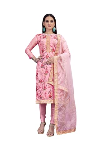 Salwar Kameez Pak voor Vrouwen Indiase Feestkleding Plus Size Salwar Pak Jurk Met Dupatta, Roze en Goud, M