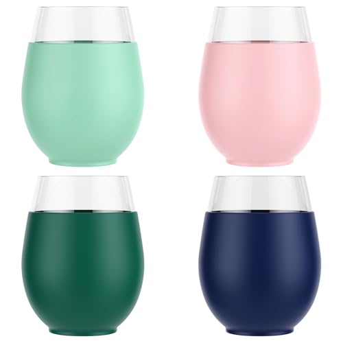 Tronco 20oz Stemless Wine Glasses Set of 4, Reusable Wine Glasses with Silicone Sleeve, Dishwasher...