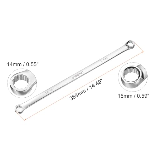 Image of HARFINGTON Double End Box Wrench 14 x 15 mm Metric 12 Point 0 Degree Offset Extra Long Double End Box Ratcheting Wrench CR-V Polished Long Spanner Tools for Repairs