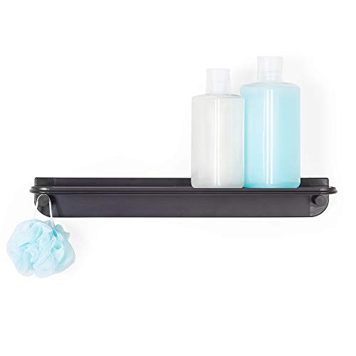 Better Living Products 11680 Glide Bathroom Shelf Rustproof Aluminum Shower Caddy Organizer with Built-In Storage Hooks Multi-purpose Floating Wall Shelves No Drilling Adhesive 18 Matte Black