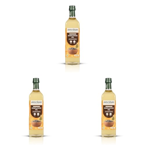 Image of Anveshan Wood Cold Pressed Sunflower Oil 1L | Glass Bottle | Kolhu /Chekku | Extracted on Wooden Churner | Natural | Chemical-Free | Sunflower Oil for Cooking (Pack of 3)