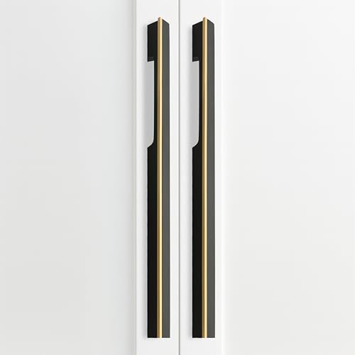 Image of Altroz Modern Handle for Wardrobe /Cabinet Handle /Pull Handle for Wardrobe /Cupboard Handle (600mm Hole to Hole) Aluminum - Black /PVD Gold (Pack of 1)-| 3 Years Warranty |