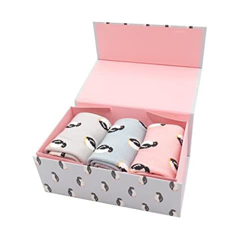 LilyRosa® Penguin Socks Ladies Penguins Bamboo Cotton Blend Cute Socks Three Pairs Christmas Gift Box Cover