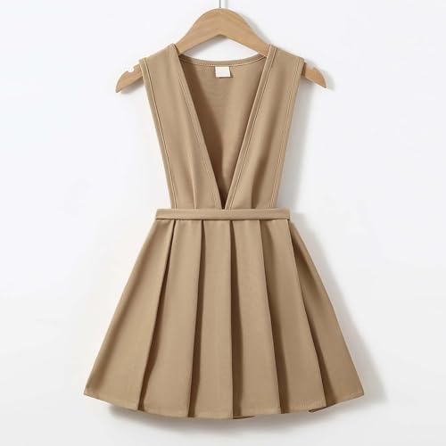 Girls' School Uniform V-Neck Jumper Dress Pleated Pull-on Scooter Skirt Stretchy Cotton Flared Overall Dress 2-9 Years2