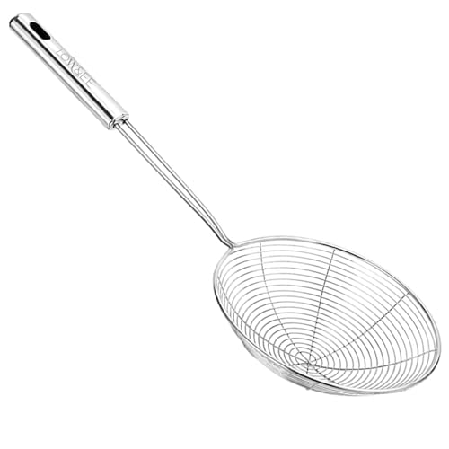 Schiumarola acciaio inox-mestolo da cucina a rete con manico per uso quotidiano-Uso Professionale filo acciaio scolapasta acqua o olio-Schiumarola metallica cucina alta resistenza al calore-14 cm