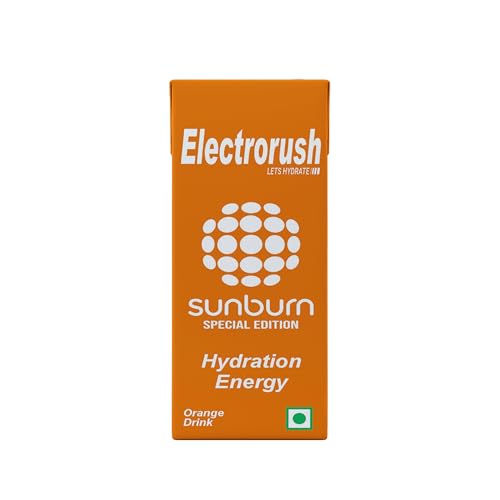 Image of Electrorush Sunburn Orange Hydration Energy Ready-to-Drink 250ml (Pack of 8) | Energy Beverage with Electrolytes, Caffeine & Vitamins | Orange Flavour | Instant Energy & Hydration Support