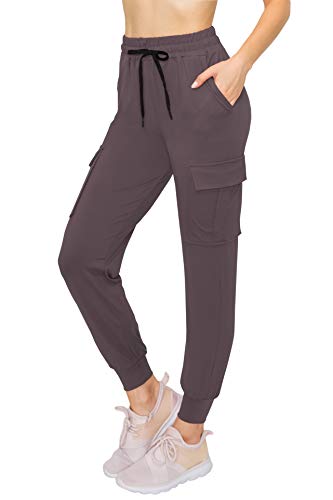ALWAYS Cargo Jogger Pants for Women, High Waisted Sweatpants with Pockets, Super Soft Casual Lounge Pants for Athletic Yoga & Gym, Cotton Drawstring Trousers, Vintage Violet S