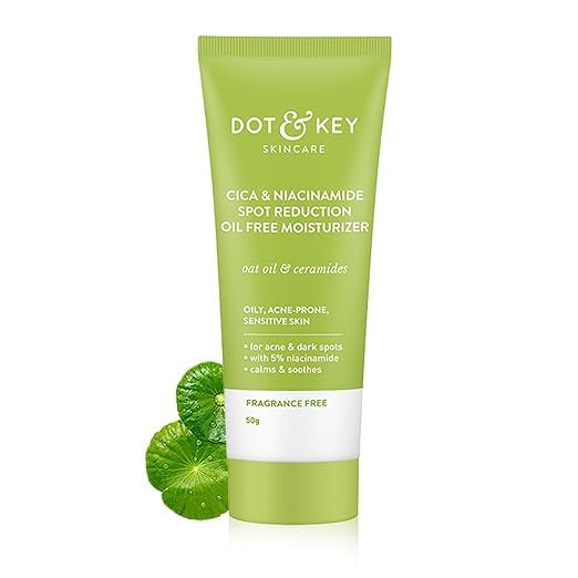 GenericDOT & KEY Cica + Niacinamide Spot Reduction Moisturizer For Acne Prone Skin|Oil Free&Lightweight|Fades Dark Spots&Blemishes,Soothes Redness|Acne Cream|For Oily Acne Prone&Sensitive Skin|50Gm