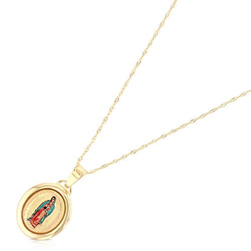 Ioka 14K Yellow Gold Our Lady Of Guadalupe Enamel Picture Charm Pendant With 0.9Mm Singapore Chain Necklace - 22" #TOP1