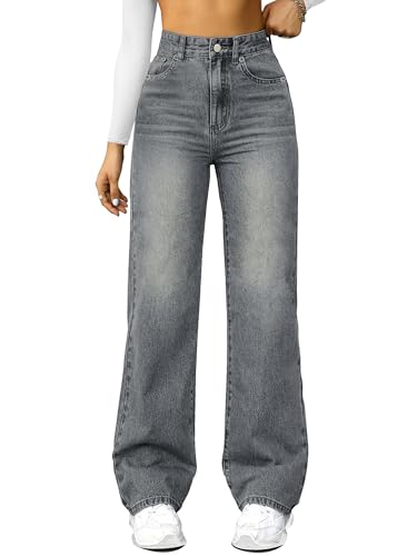Straight Leg Jeans for Women,High Waisted Wide Leg Loose Microela...
