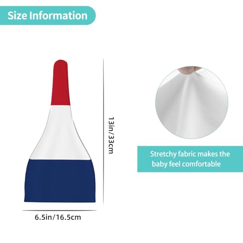 Dutch Flag Print Newborn Baby Hat, Soft Top Knotted Beanie Cap, Cute Infant Headwear for 0-6 Months Welcome Party Black4