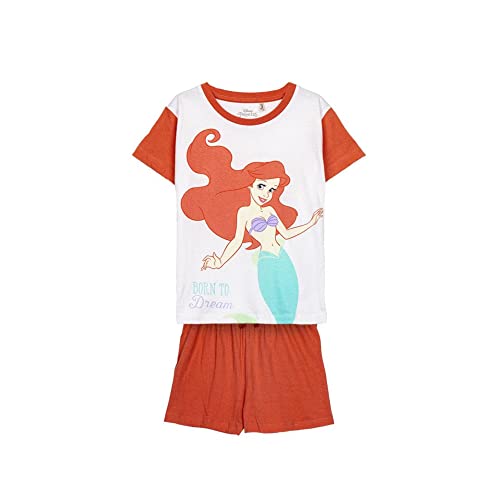 Pijama de Verano de La Sirenita para Niña - Color Blanco y Rojo - Talla 3 Años - Pijama Corto...