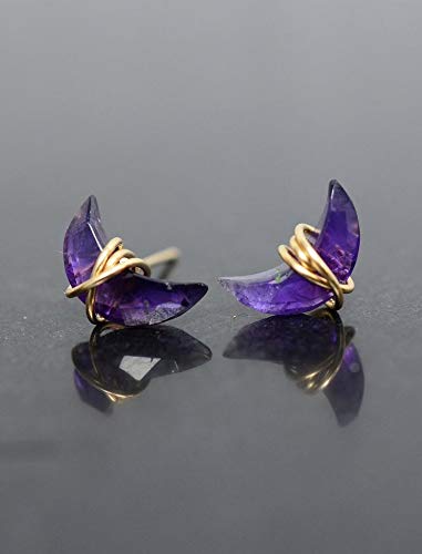Amethyst Studs, Amethyst Moon Studs, Crescent Moon Studs, Amethyst Earrings, 14K Gold Filled, Sterling Silver or 14K Rose Gold Filled