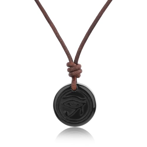 COAI Genuine Leather Necklace for Men Women, Black Obsidian Protection Eye of Ra Necklace