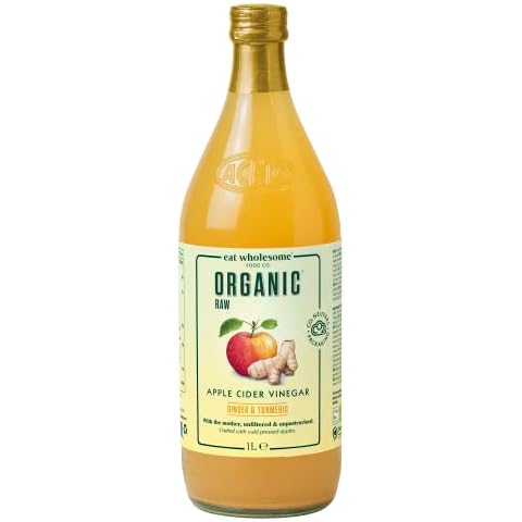 Eat Wholesome Organic Ginger, Turmeric and Chilli Raw Apple Fire Cider Vinegar with The Mother, Glass Bottle in Box, 1L Cover