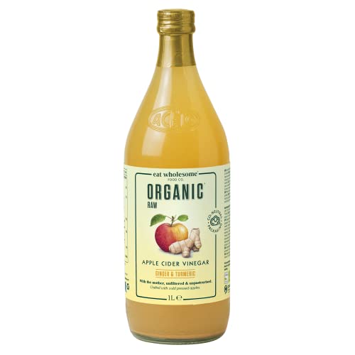 Eat Wholesome Organic Apple Cider Vinegar, Ginger, Turmeric and Chilli, 1L - Raw, Unpasteurised, Unfiltered, With The Mother, Vegan, Glass Bottle in Box, CO2 Neutral Packaging