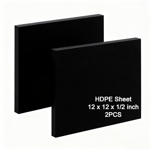 Image of HDPE Sheet 1 /2-2PCS 12 inch x 12 inch High Density Polyethylene Sheets with Protective Film 1 /2 Thick HDPE Plastic Sheet Board Solid Plastic Block for Flat Panel DIY Projects Machining Home (Black)