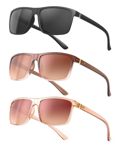 KALIYADI Polarized Sunglasses for Men and Women, Mens Sun Glasses with UV400 Protection for Driving Fishing Golf (3 Packs)