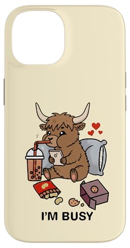 Funny Highland Cow Im Busy Boba eB[ XibN  j̎q ̎q X}zP[X iPhone 14 p