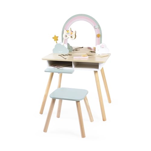 Tavolino da toeletta in legno con unicorno e sgabello - 2