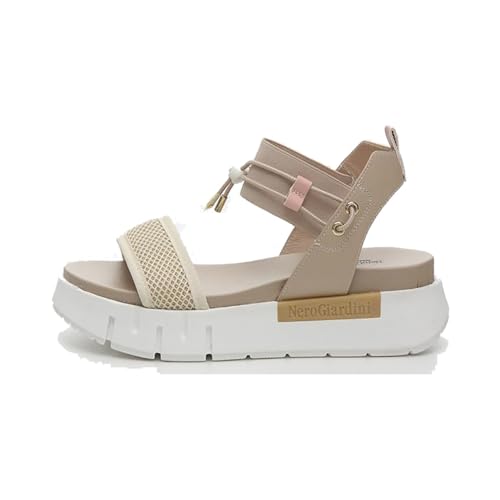 Nero Giardini E510700D Sandalias Mujer De Piel Y Tela - Blanco 36 EU