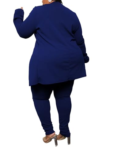 IyMoo Women's Plus Size Two Piece Open Front Long Sleeve Blazer and Elastic Waist Solid Pant Set Suit2