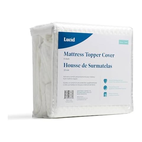 Lucid 4 Inch Mattress Topper Cover - Machine Washable, Non-Slip, Breathable, Zippered - Twin XL White Cover