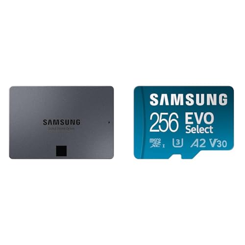 Samsung 870 QVO 1 TB SATA 2.5 Inch Internal Solid State Drive (SSD) (MZ-77Q1T0) & EVO Select 256GB microSDXC UHS-I U3 130MB/s Full HD & 4K UHD Memory Card inc. SD-Adapter (MB-ME256KA/EU), Blue