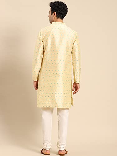 Image of Men's Navy Blue Cotton Festive Wear Regular Fit Woven Design Kurta | Indian Wedding Wear Kurta | Festive Ethnic Kurta