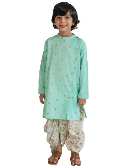 Image of Tiber Taber Boys Nawab Dhoti Kurta Cotton Set Gold Print-Ethnic Kurta-Kids Dhoti Pants-Baby Boy Clothes-Boys Ethnic Wear