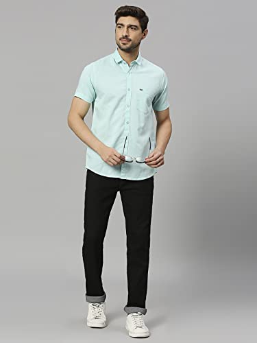 Image of Thomas Scott Men's | Solid | Half Sleeve | Slim Fit | Linen Blend | Spread Collar | Casual Shirt