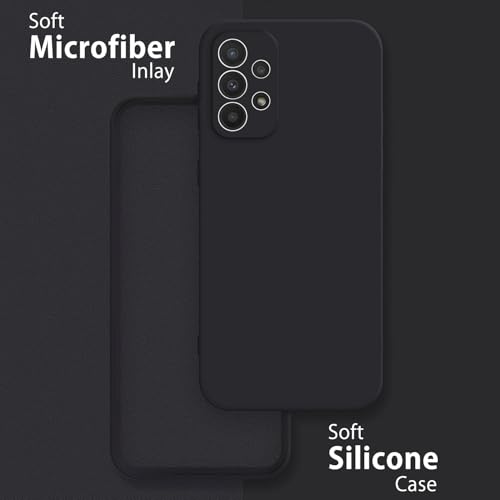 Image of VONZEE Liquid Silicone Case with Microfiber Coushioning Compatible for Samsung A52 /A52s 5G Shockproof Slim Back Cover, Gel Rubber Full Body Protection - Black