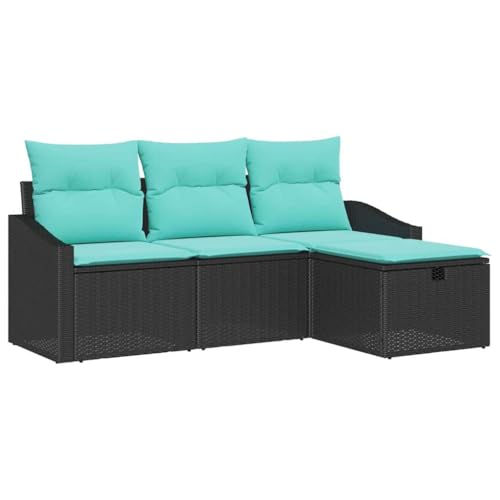vidaXL Juego de Sofá con cojín 4 pcs Negro Poliratán, Sofá Modular para jardín y terraza, Rattan Durable, Resistente al Sol, con Almacenamiento y diseño cómodo
